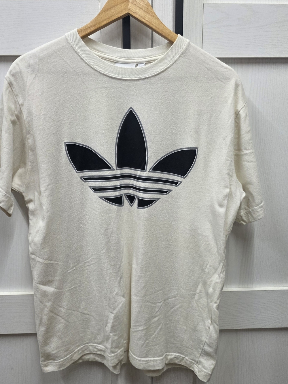 adidas Off-White Short Sleeve Tee with Black Trefoil Logo
